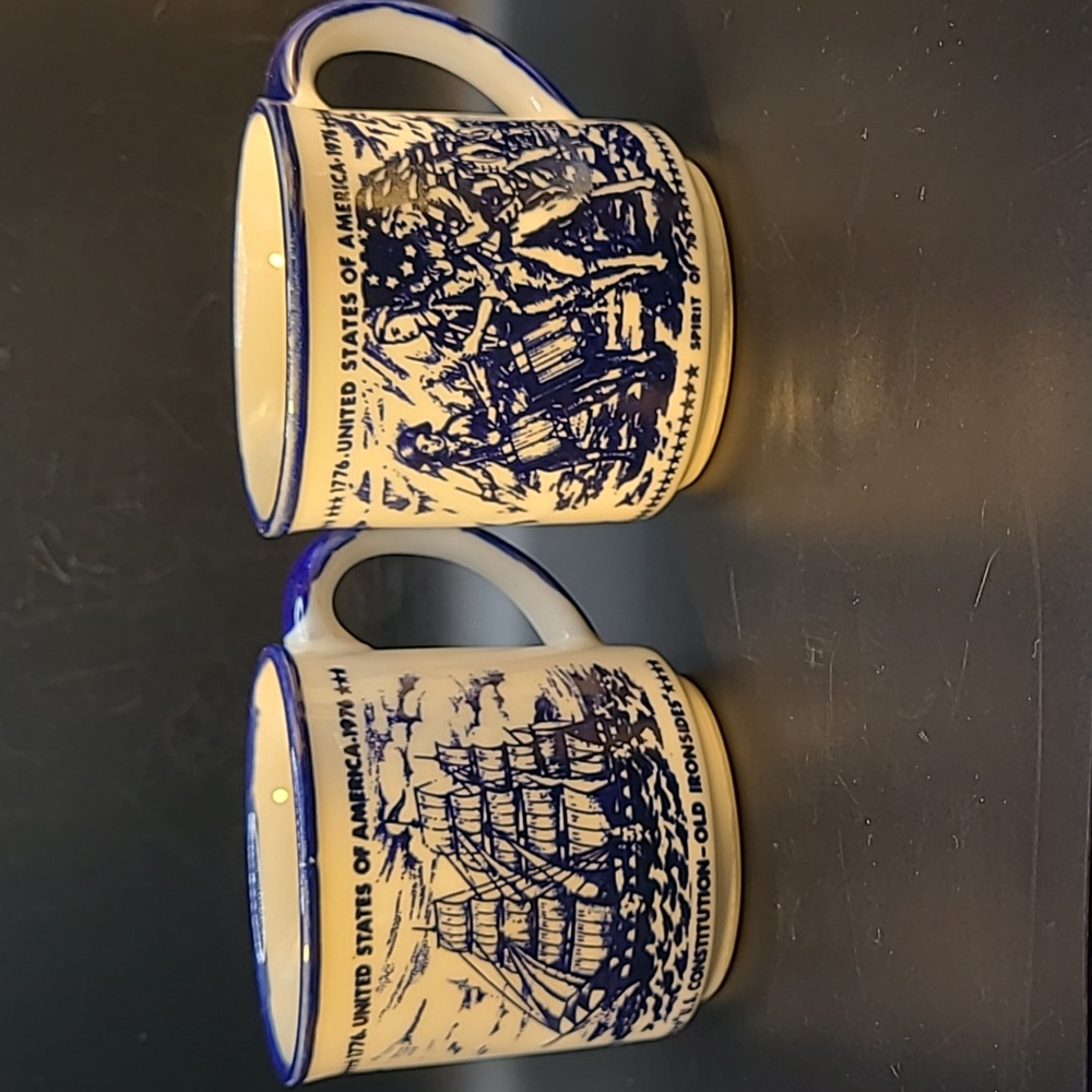 Two Vintage 1776-1976 United States Bicentenia Mugsl Blue and White Coffee USA